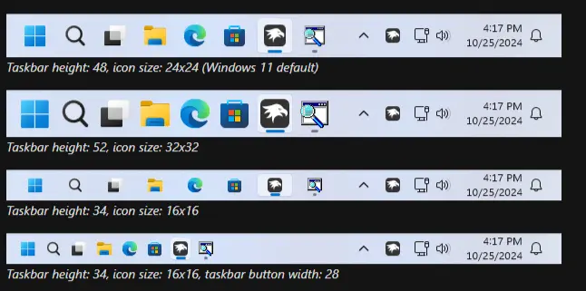 Taskbar height and icon size (فقط ویندوز ۱۱)