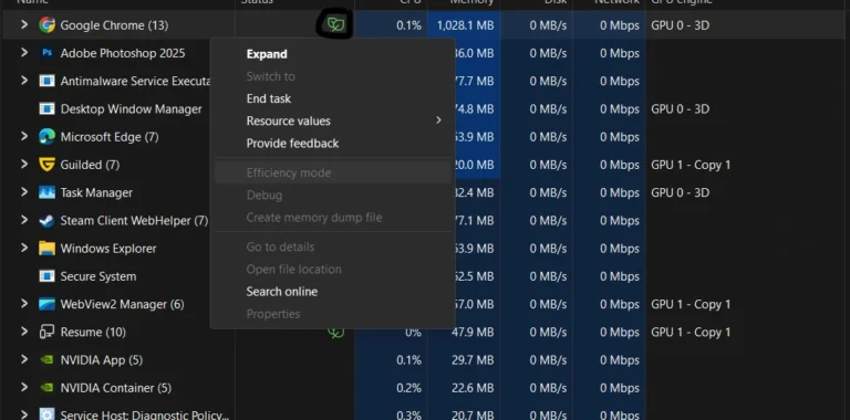 Efficiency Mode تسک منیجر – کاهش مصرف برنامه‌ها